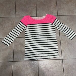 3/$25 J crew black and white striped 3/4 sleeve top